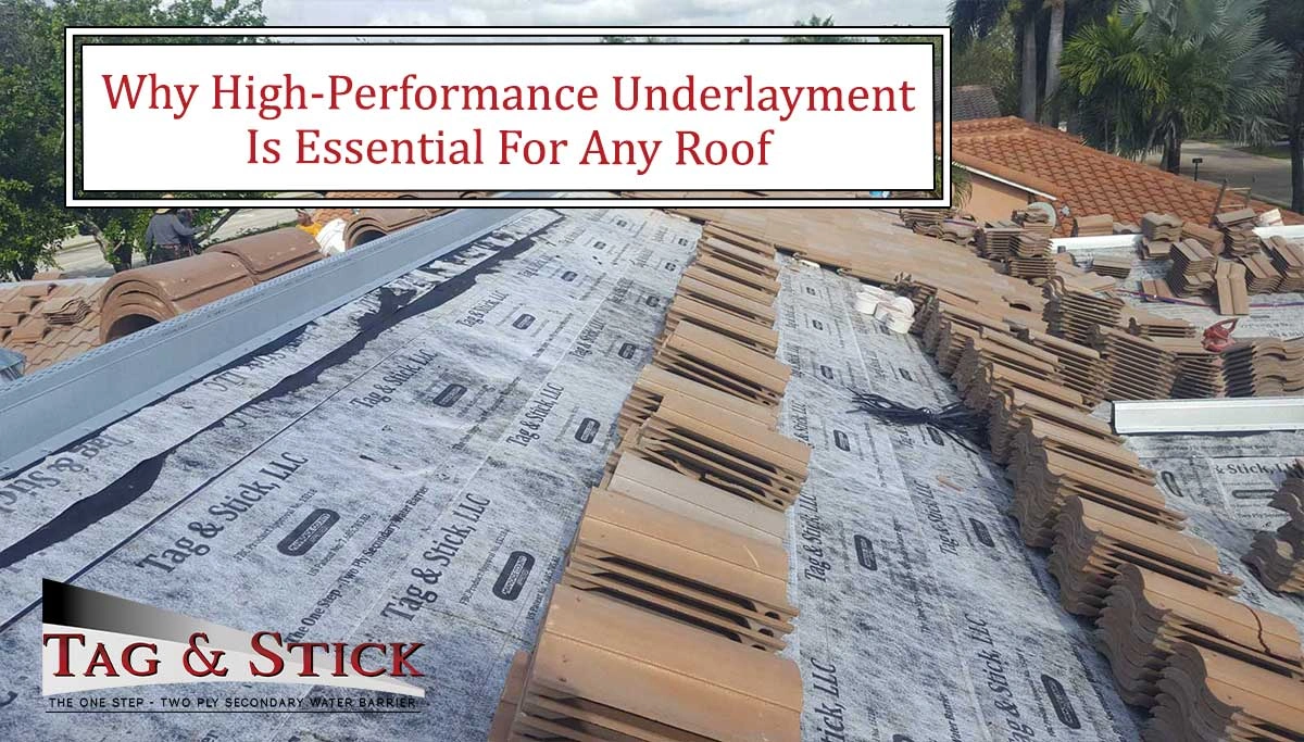 a shot of a roof with tile covering the underlayment